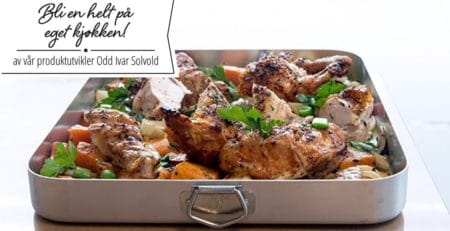 Bilde av kylling og søtpotet i form med løk.