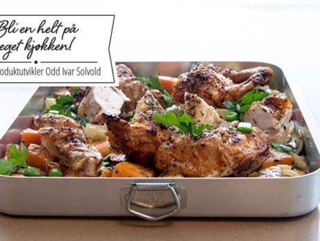 Bilde av kylling og søtpotet i form med løk.