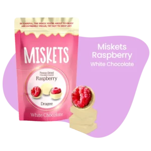 MISKETS WHITE CHOCOLATE COVERED FREEZE-DRIED RASPBERRY 80g