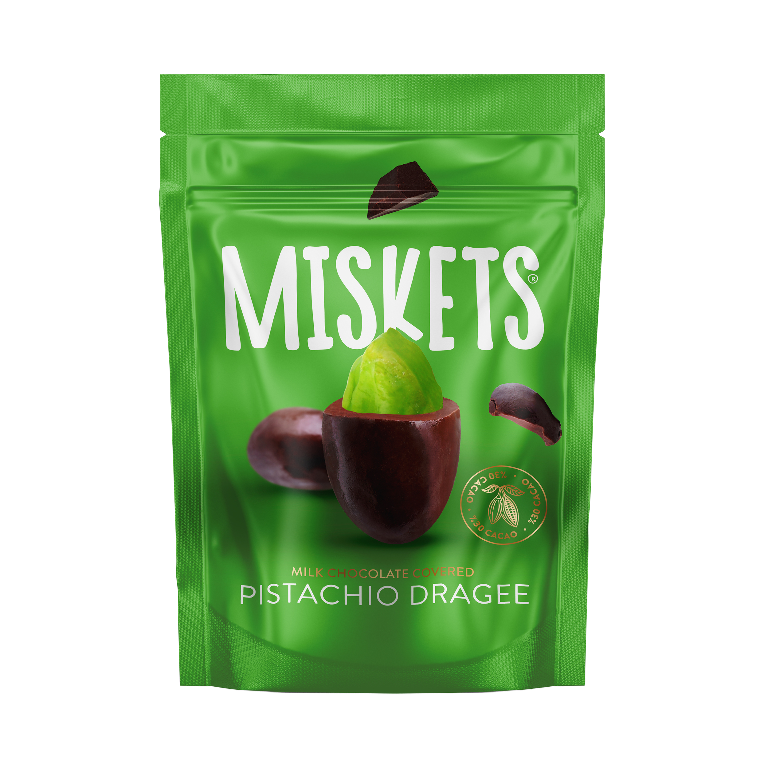 MISKETS MILK CHOCOLATE COVERED PISTACHIO DRAGEE 70g
