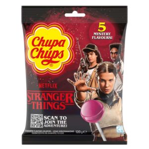 CHUPA CHUPS STRANGER THINGS 5 FLAVOURS LOLLIPOPS BAG 120g (RØD)