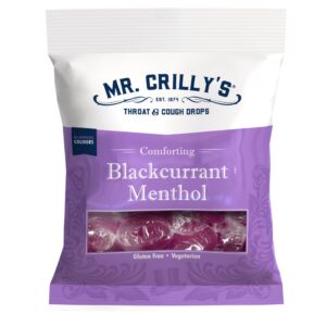 MR. CRILLY'S THROAT & COUGH DROPS BLACKCURRANT MENTHOL BAG 90g